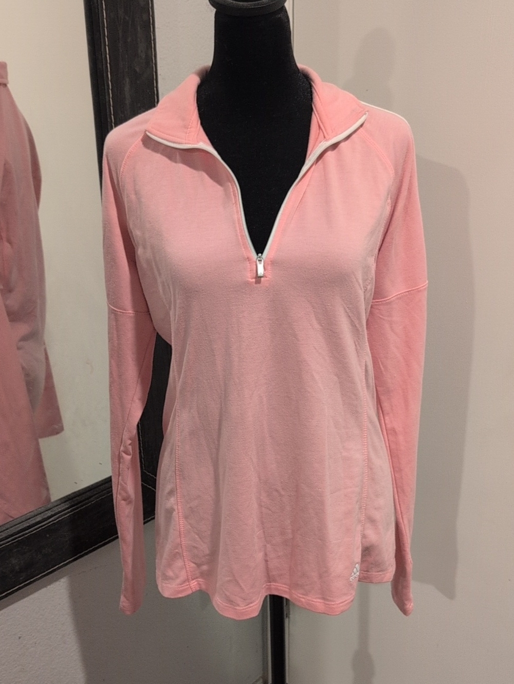 Adidas Golf Women’s Medium Pink 1/4 Zip Long Sleeve Athletic Pullover 3 Stripe
